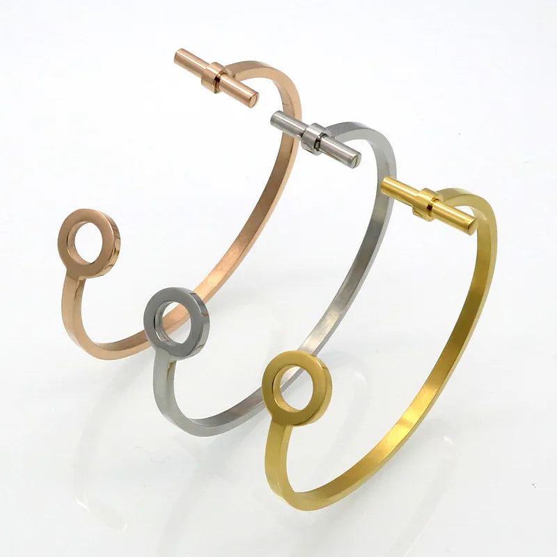 New Gold Color Simple Circle Open Bangles Bracelets For Women Fashion Party Jewelry