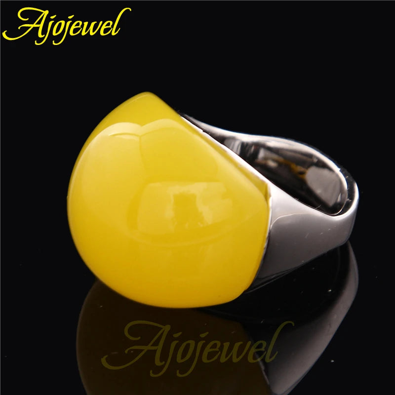 Big Yellow Semi-Precious Stone Rings For Women Brand Fashion Meus Pedidos Jewelry