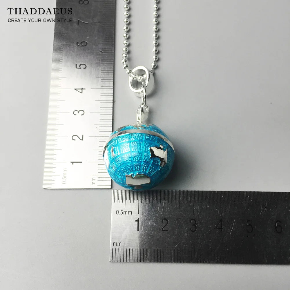 Beads Necklace Globe Pendant,925 Sterling Silver Rope Chain Fashion Jewelry Europe Bijoux Gift For Men Women