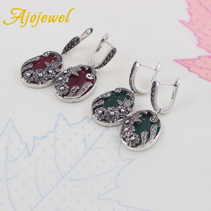 Black Rhinestone Flower Earrings For Women Green/Red/Black/Blue Resin Stone Jewelry Gift For Lady