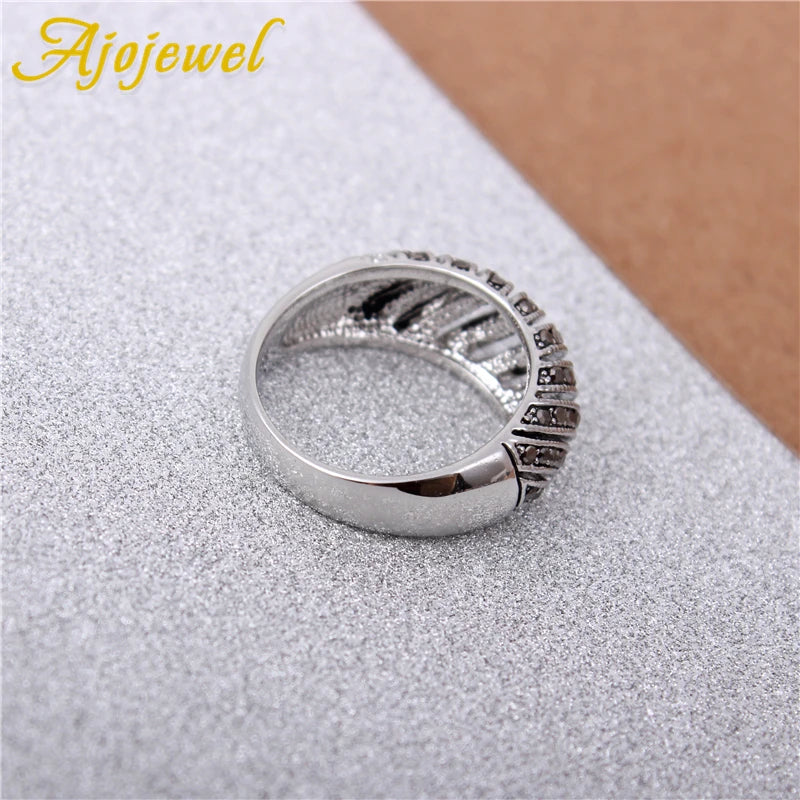 Hollow Out Geometric Rhinestone Rings For  Women Silver-color Retro Jewelry Rings