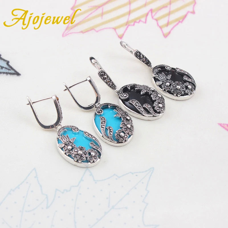 Black Rhinestone Flower Earrings For Women Green/Red/Black/Blue Resin Stone Jewelry Gift For Lady