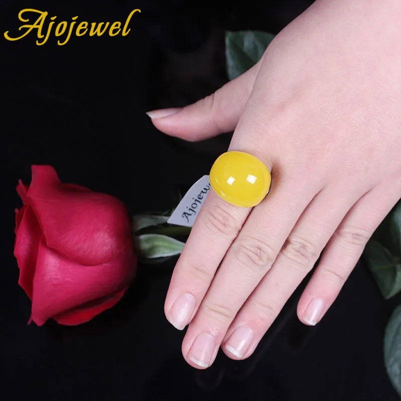 Big Yellow Semi-Precious Stone Rings For Women Brand Fashion Meus Pedidos Jewelry