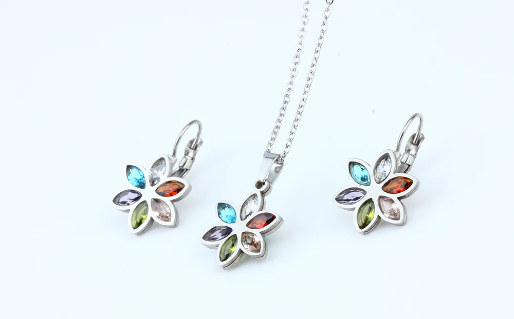 Stainless Steel Wedding Jewelry Sets For Women Necklace Earrings Set Summer Fashion jewellery Accessories