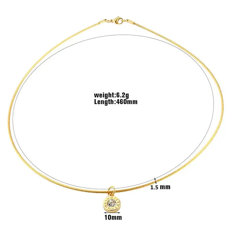 MSX Simple Stainless Steel Necklace Gold Color Wire Chain Necklace Roman Numerals Small Round Zircon Pendant Necklace For Women