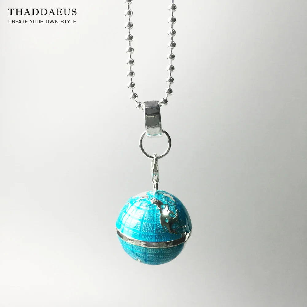 Beads Necklace Globe Pendant,925 Sterling Silver Rope Chain Fashion Jewelry Europe Bijoux Gift For Men Women