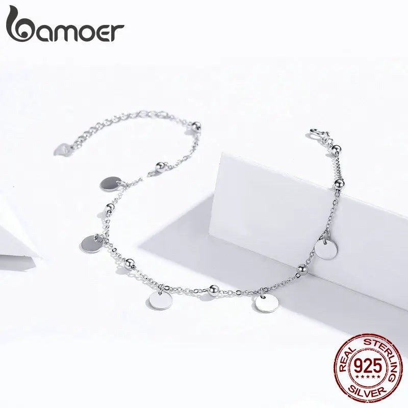 Silver Beads Anklets 925 Sterling Silver Geometric Minimalist Summer Fashion Foot Jewelry Bracelet for Ankle