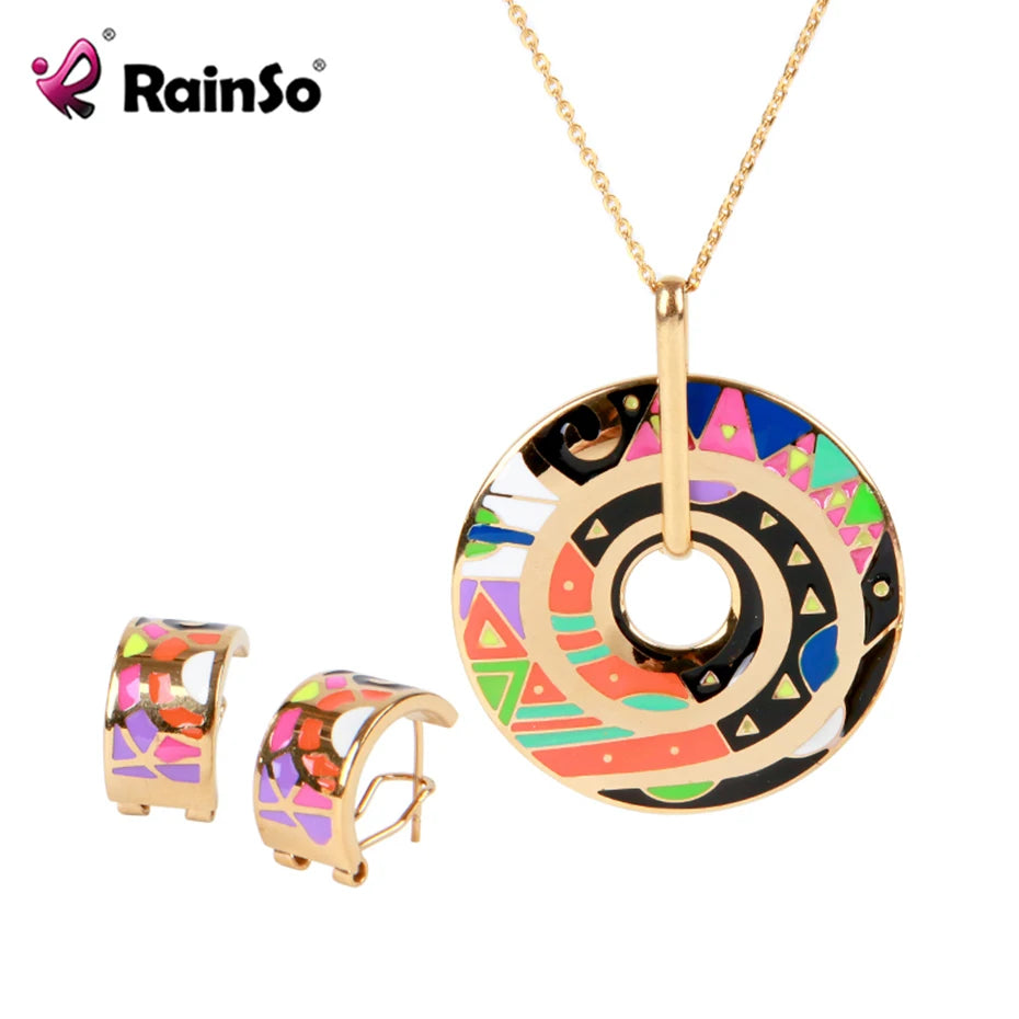 Rainso Hot Sale Elegant Bridal Jewelry Sets Classic Enamel Jewelry Sets Necklace Earrings Wedding Jewelry for Lady Gift