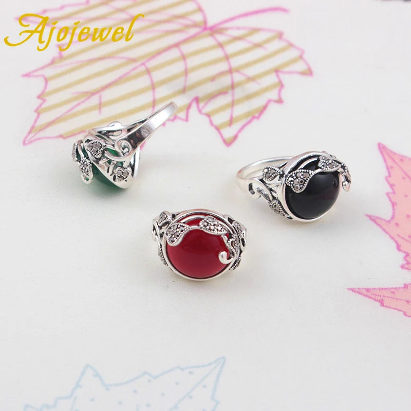 Vintage CZ Leaf Design Jewelry Set With Green/Red/Black Resin Stone For Women Luxury Birthday Gift For Party