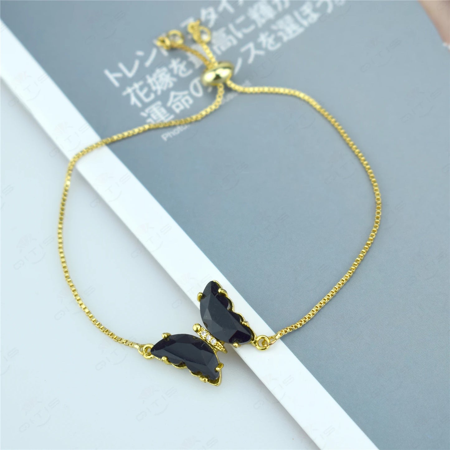 New Fashion Transparent Crystal Butterfly Zircon Bracelet Female Box Bracelet Copper Zircon Color Jewelry