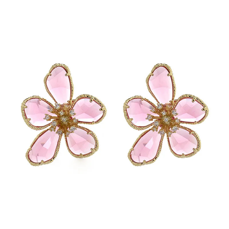 7 Colors Big Crystal Flower Ear Stud Earrings For Women Beautiful Statement Jewelry Fashion Accessories All Match