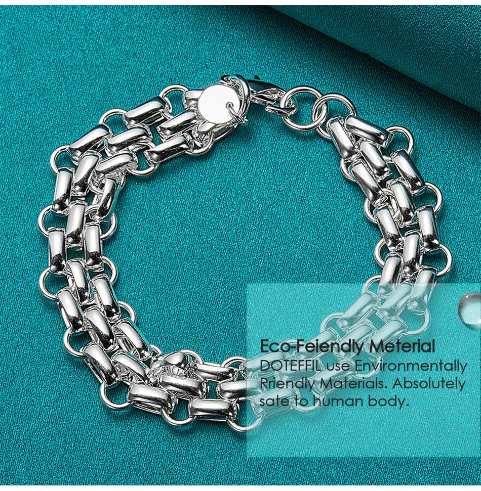 925 Sterling Silver 24K Gold Interlockings Circle Bracelet Chain For Women Fashion Charm Wedding Engagement Jewelry