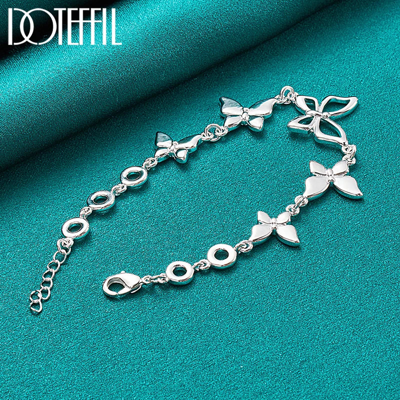 925 Sterling Silver Five Butterfly Chain Bracelet For Woman Fashion Charm Wedding Party Engagement Jewelry