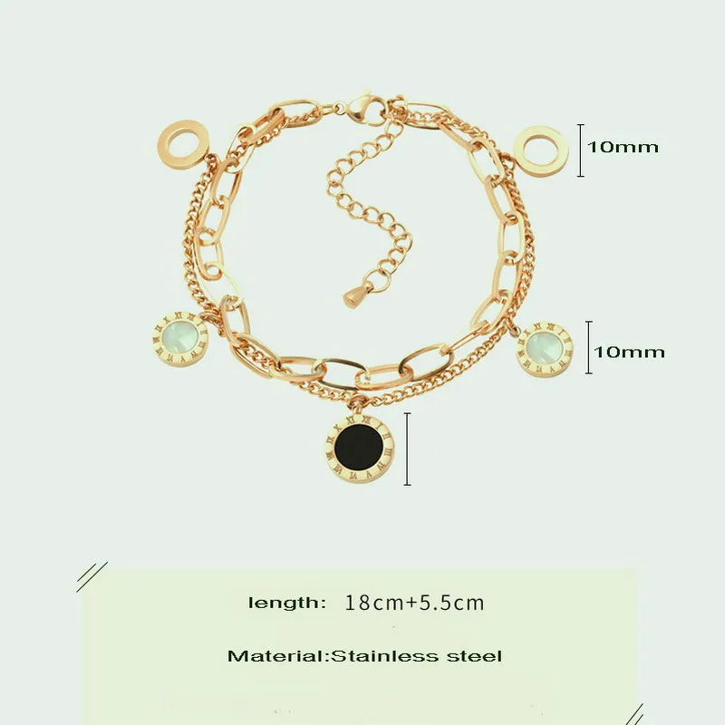 New Design Luxury Famous Brand Jewelry Set Gold Stainless Steel Roman Numeral Bracelet &Bague For Women Party Jewelry