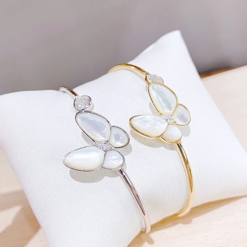 Elegant Classic Butterfly Cuff Bangles Bracelets For Women Gold Colour Simple Femal Opening Bangles Jewelry Accessories