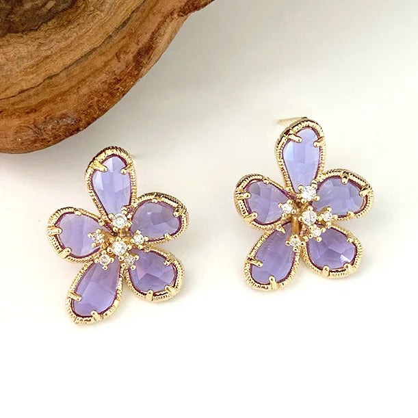 7 Colors Big Crystal Flower Ear Stud Earrings For Women Beautiful Statement Jewelry Fashion Accessories All Match