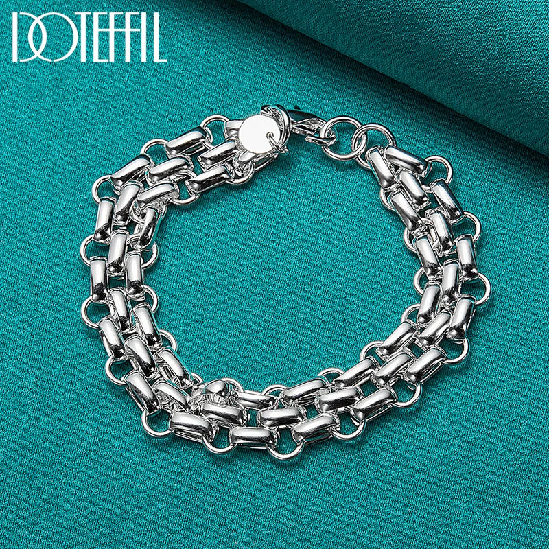 925 Sterling Silver 24K Gold Interlockings Circle Bracelet Chain For Women Fashion Charm Wedding Engagement Jewelry