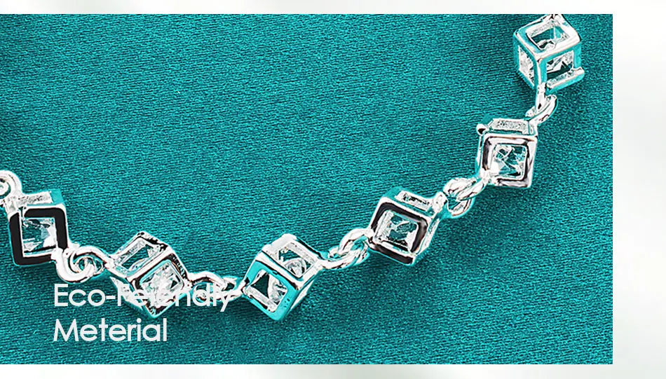 925 Sterling Silver Square Zircon Chain Bracelet For Women Wedding Engagement Party Fashion Jewelry