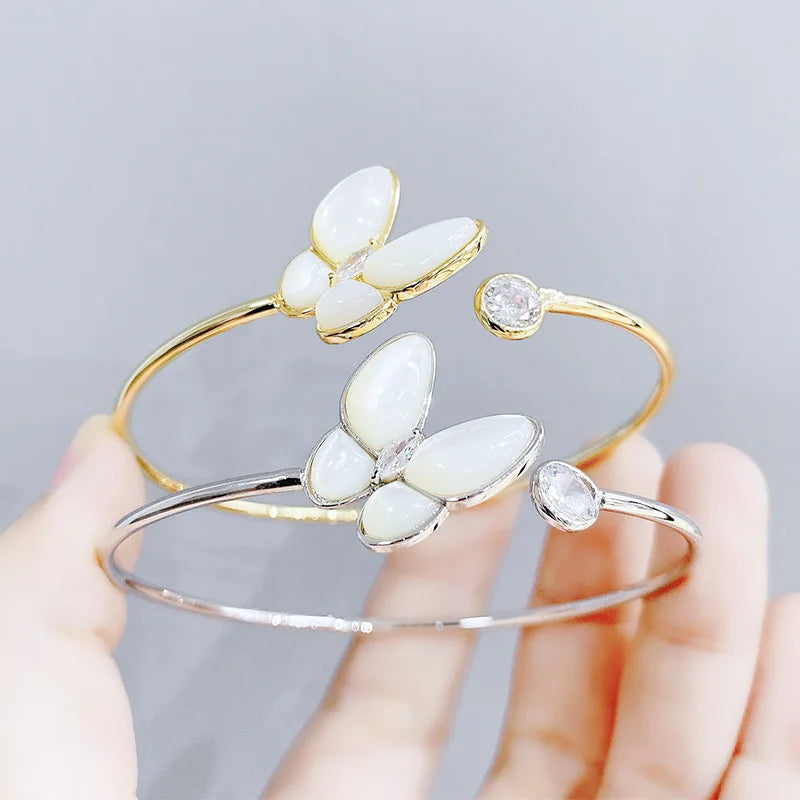 Elegant Classic Butterfly Cuff Bangles Bracelets For Women Gold Colour Simple Femal Opening Bangles Jewelry Accessories