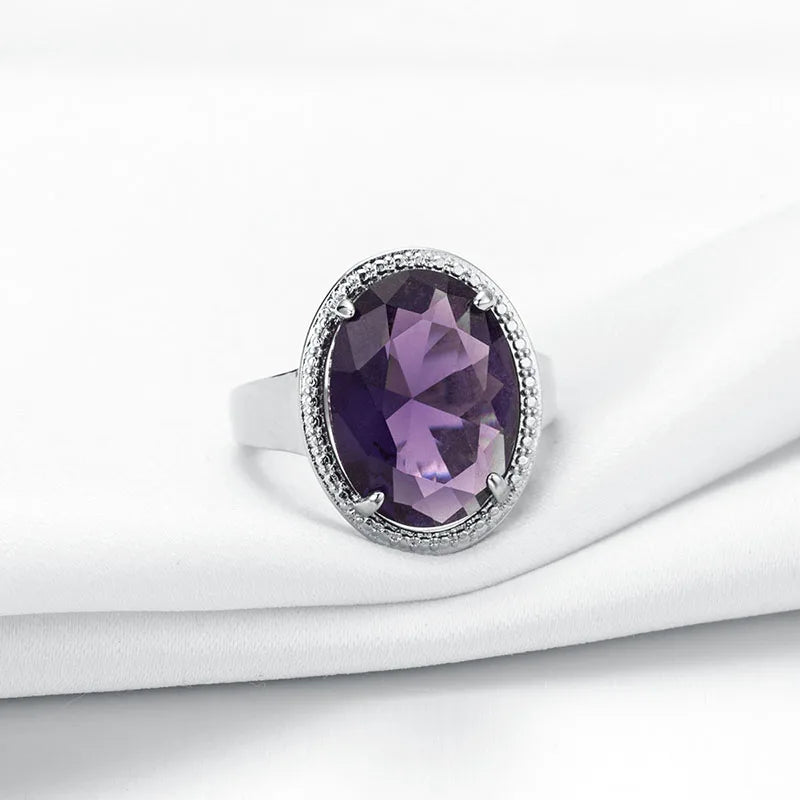 Cellacity Classic Silver 925 Jewelry Amethyst Silver Rings For Women With Oval Shaped Gemstones Engagement Female Gift Wholesale