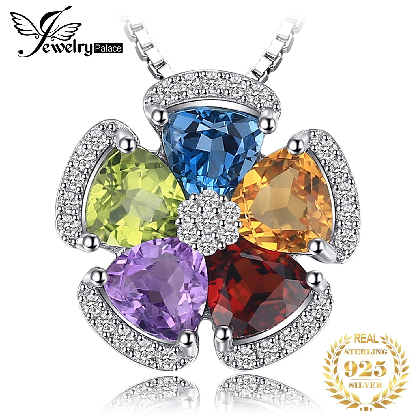 925 Sterling Silver Jewelry Palace 2.6ct Genuine Blue Topaz Amethyst Citrine Garnet Peridot Pendant Necklace for Woman No Chain