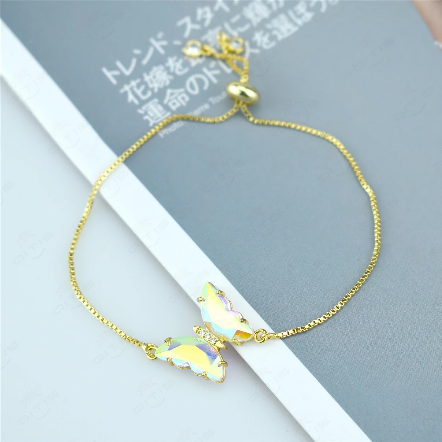 New Fashion Transparent Crystal Butterfly Zircon Bracelet Female Box Bracelet Copper Zircon Color Jewelry