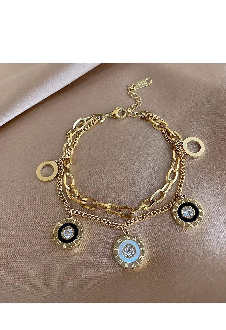 New Design Luxury Famous Brand Jewelry Set Gold Stainless Steel Roman Numeral Bracelet &Bague For Women Party Jewelry