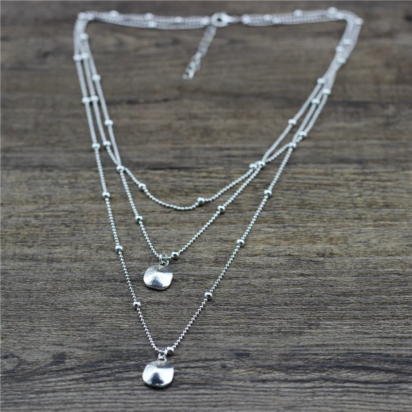 New Design Silver Color Beads Chain Long Necklace Women Multilayer Square Crystal Pendant Choker Jewelry Girls