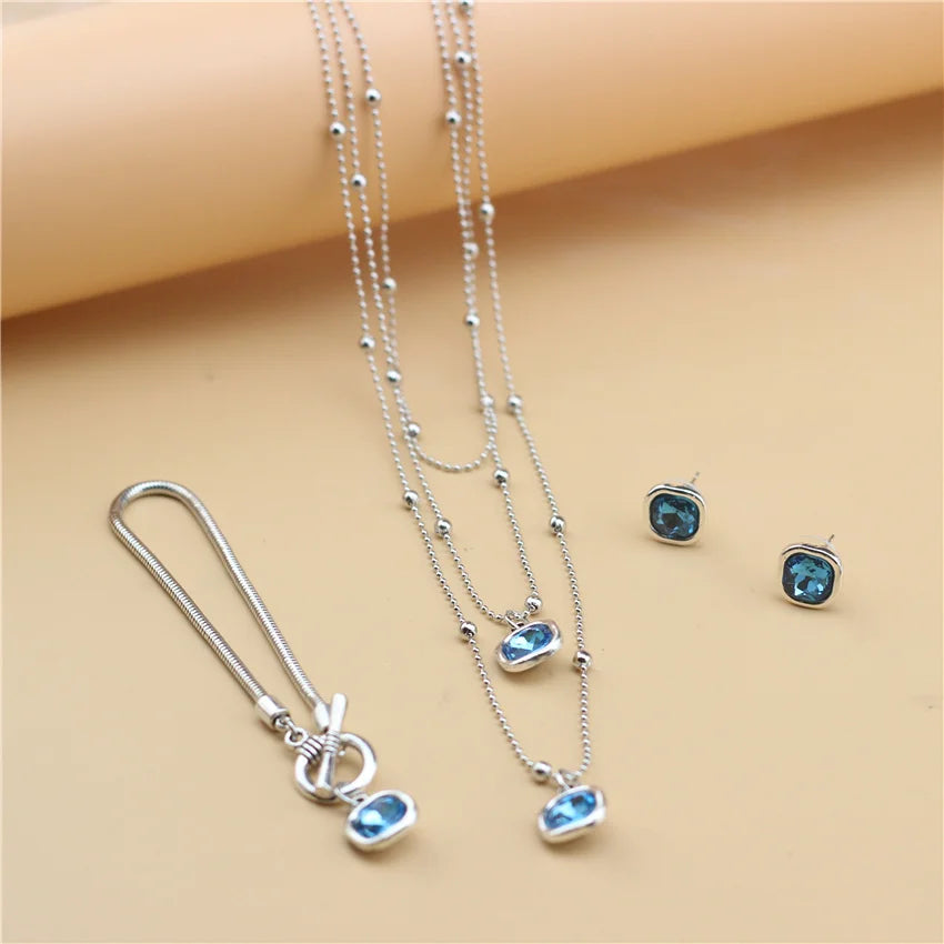 Fashion Bijoux Femme Woman Crystal Jewelry Accessories Set Necklace&Earring&Bracelet Valentine Day Funny Gift