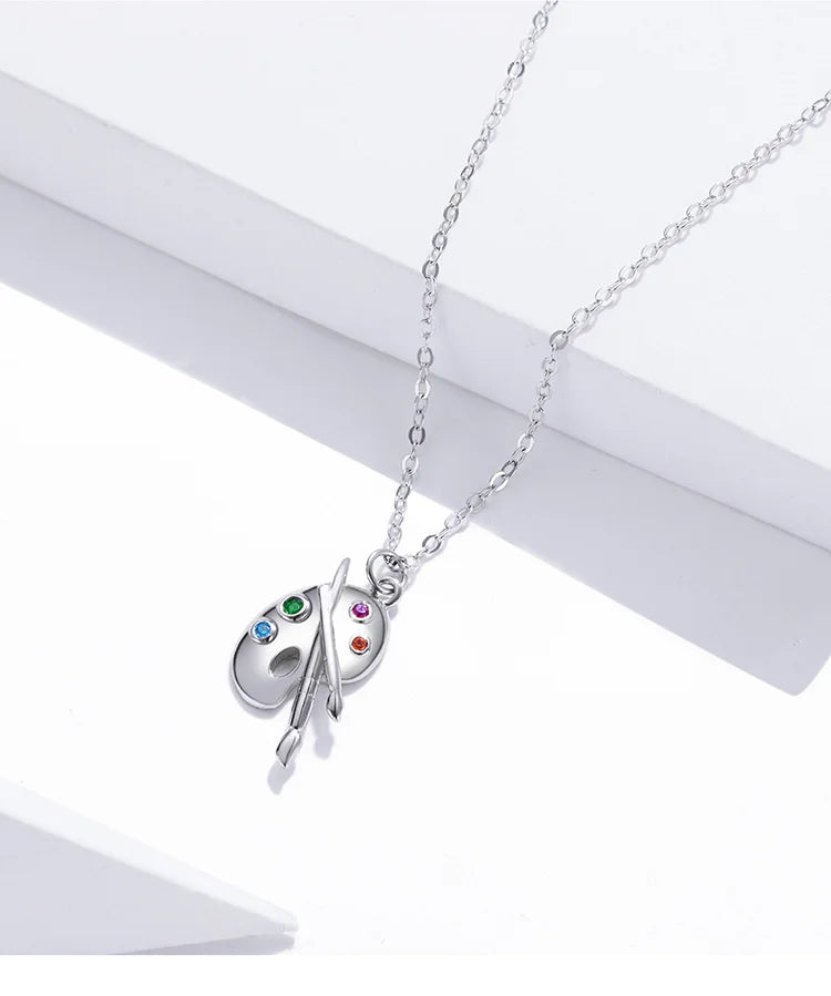 925 Sterling Silver Artistic Life Necklace Color Palette Zircon Long Chain Link Necklace For Women Fashion Jewelry