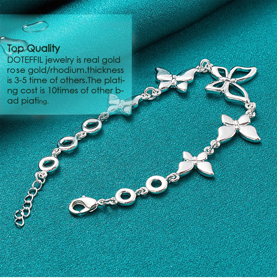 925 Sterling Silver Five Butterfly Chain Bracelet For Woman Fashion Charm Wedding Party Engagement Jewelry