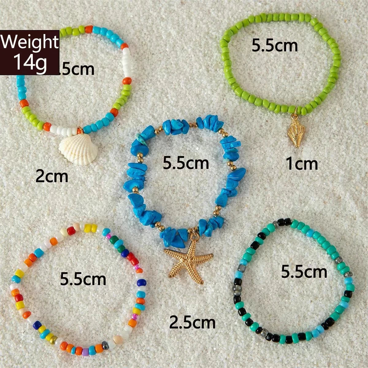 5-7pc/set Starfish Shell Ocean Conch Party Girl Hamsa Hand Bead Bohemia Bracelets For Women Female Jewelry