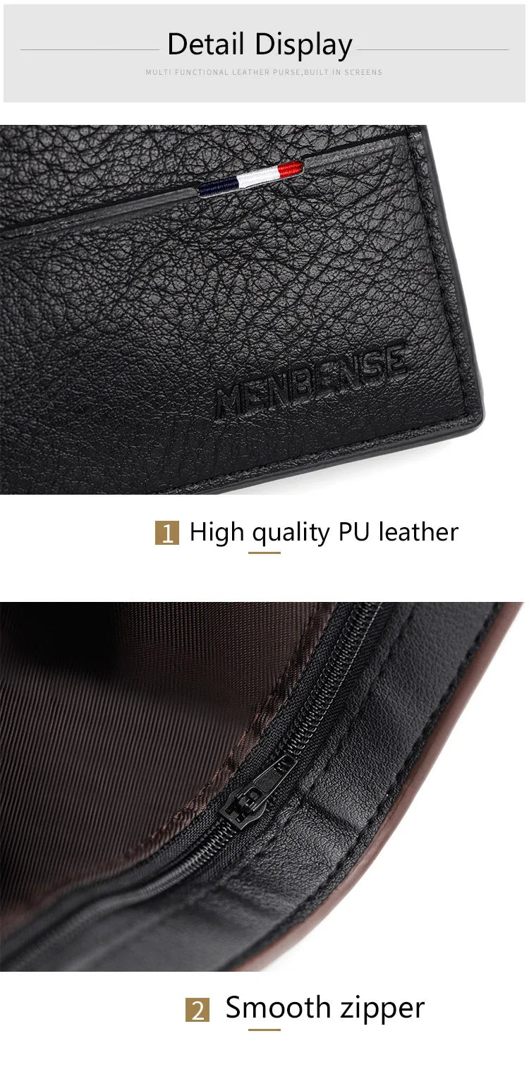 Engraving Men Wallets New Short Zipper Card Holder Quality Male Purse Simple Slim Coin Pocket PU Leather Men's Wallet