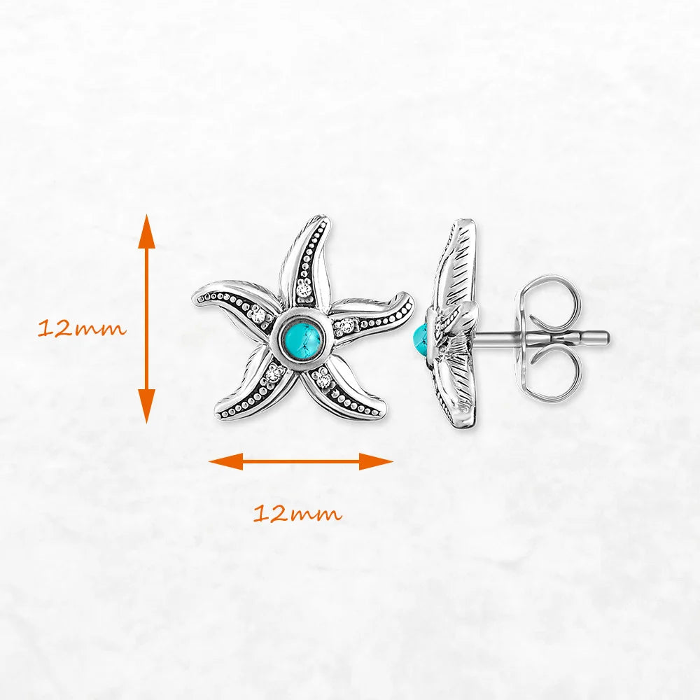 Blue Starfish Stud Earrings,Europe Style Fine Jewerly For Women Trendy Gift In 925 Sterling Silver