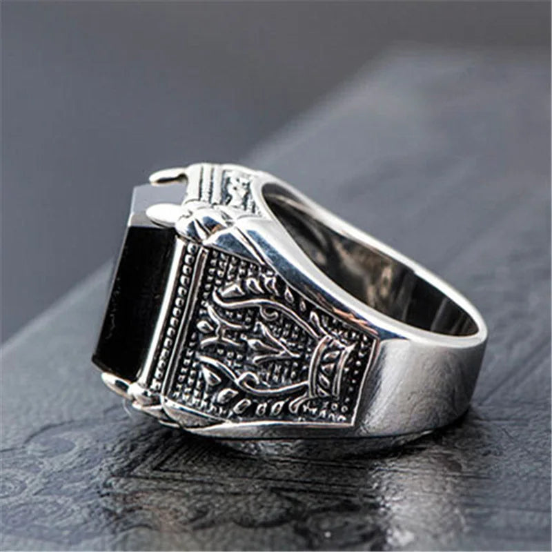 Vintage High-end Silver 925 Ring Male Party Accessories Personality Relief Lines Flower Ring For Men Jewelry