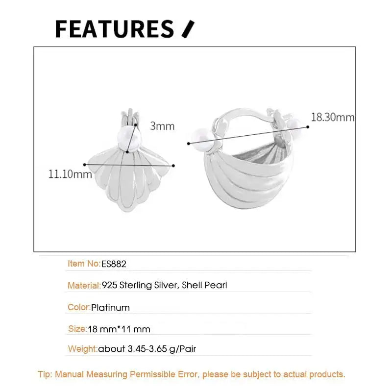 F.I.N.S Luxury Design Shell Pearl S925 Sterling Silver Stud Earrings Ocean Series Piercing Ear Buckles Fashion Fine Jewelry