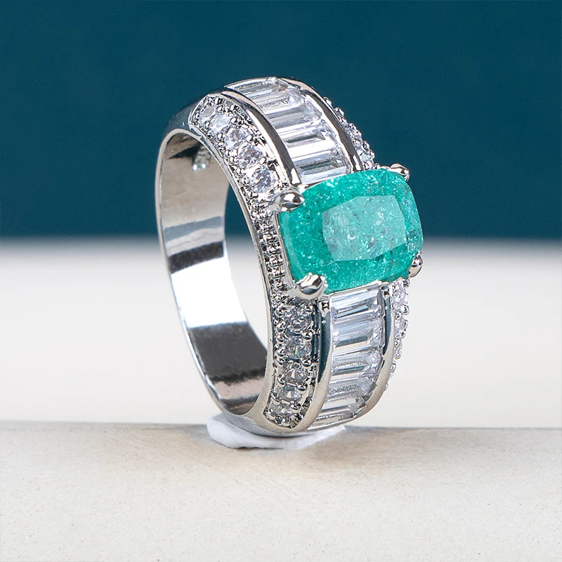 Cellacity women men paraiba ring silver 925 jewerly with big stone wedding party fine jewerly gift size 6-10 wholesale jewerly