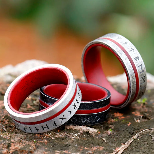 NEW Wholesale 316L Stainless steel Odin Norse Viking Amulet Rune Men Ring Fashion Words Red veneer Rings Jewelry Gift