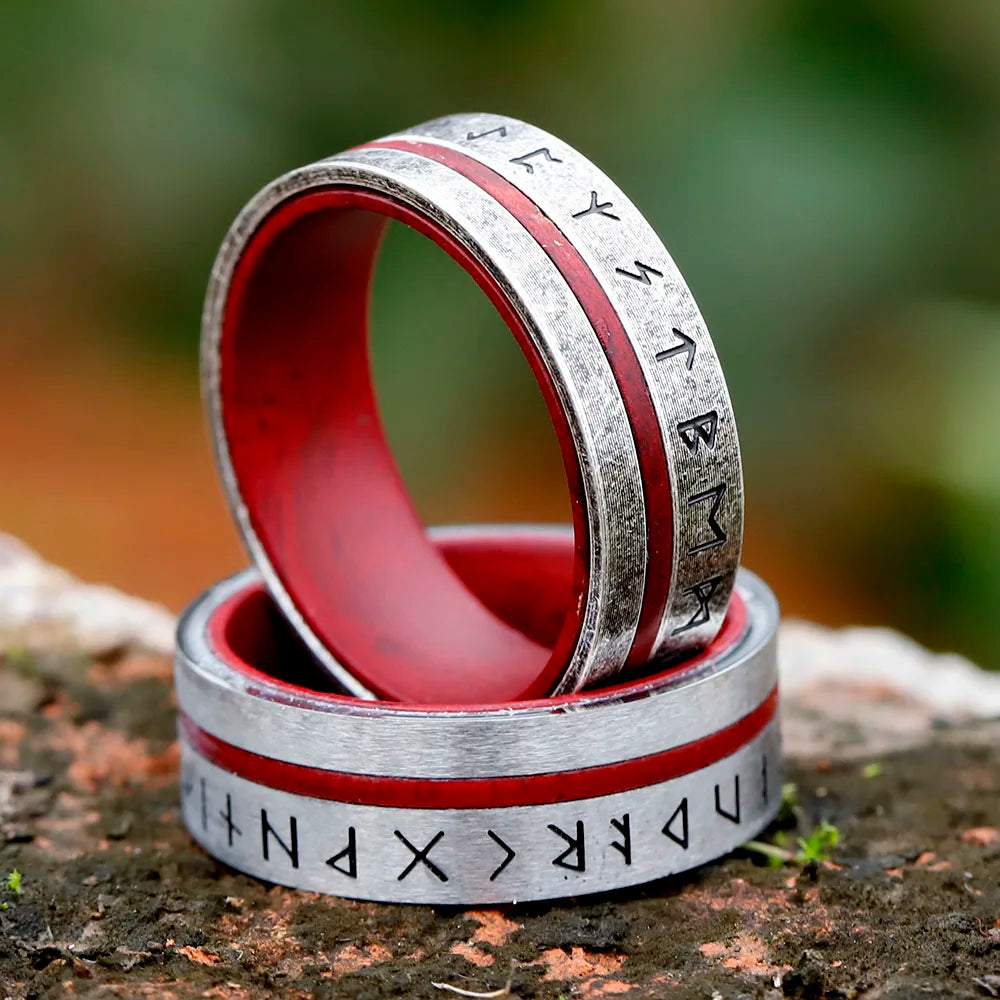 NEW Wholesale 316L Stainless steel Odin Norse Viking Amulet Rune Men Ring Fashion Words Red veneer Rings Jewelry Gift