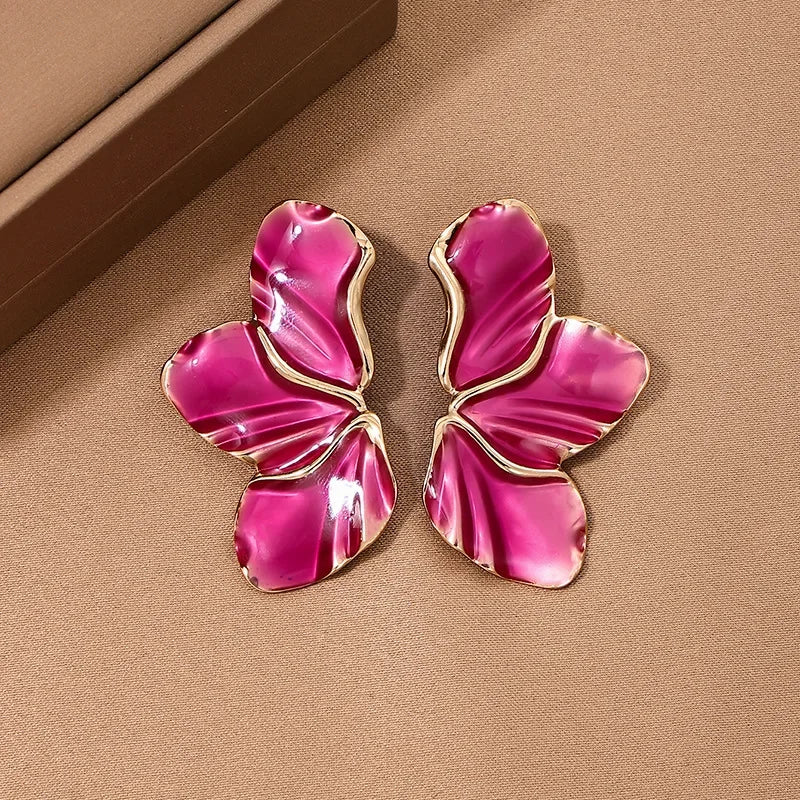 Metal Stud Earrings For Women Colored Enamel Leaves Geometric Ear Accessories Party Holiday Gift OL Fashion Jewelry