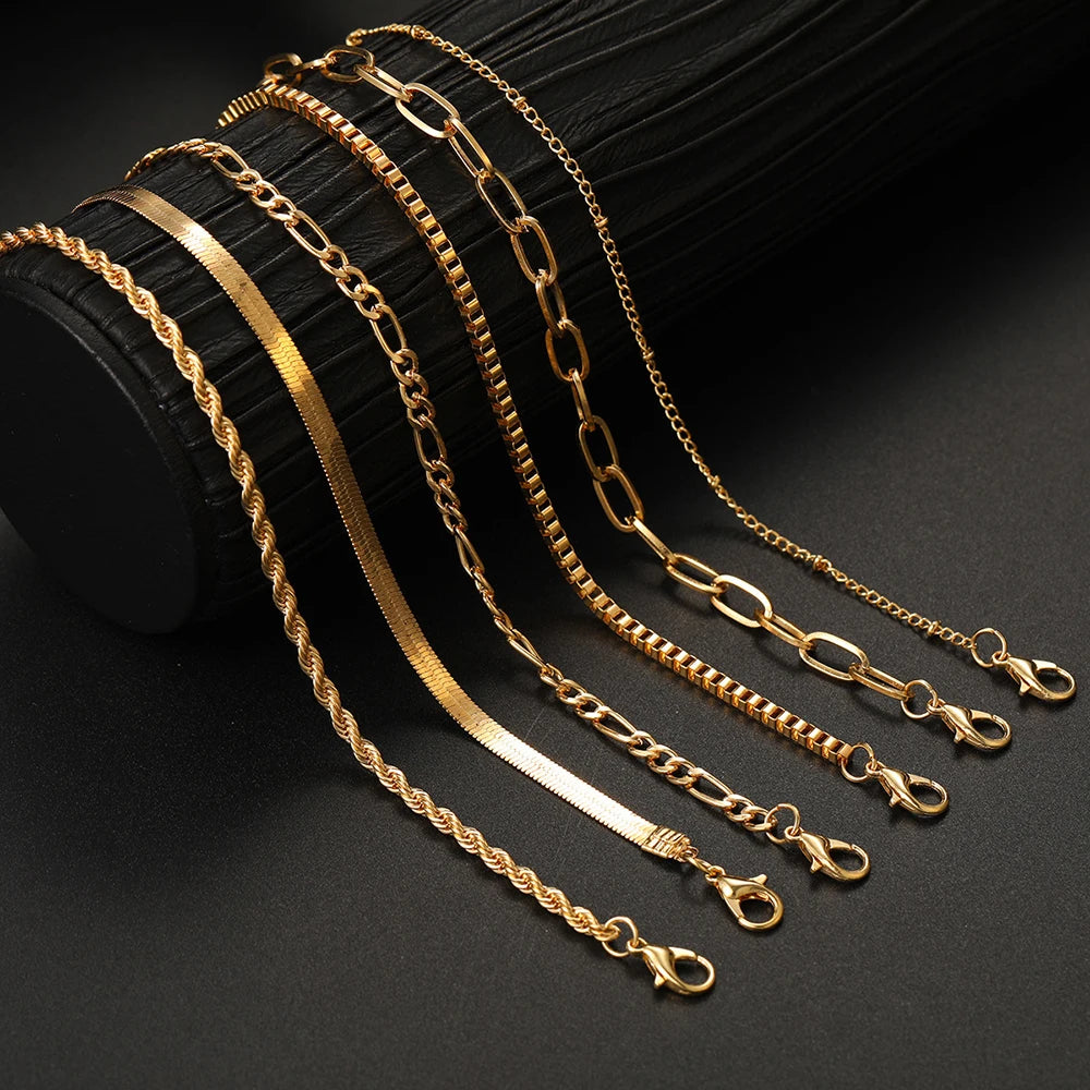 NEW 6Pcs Gold Color Bracelet Set Boho Retro Thick Twist Cuban Chain Bracelet for Women Trendy Quality Jewelry Gifts