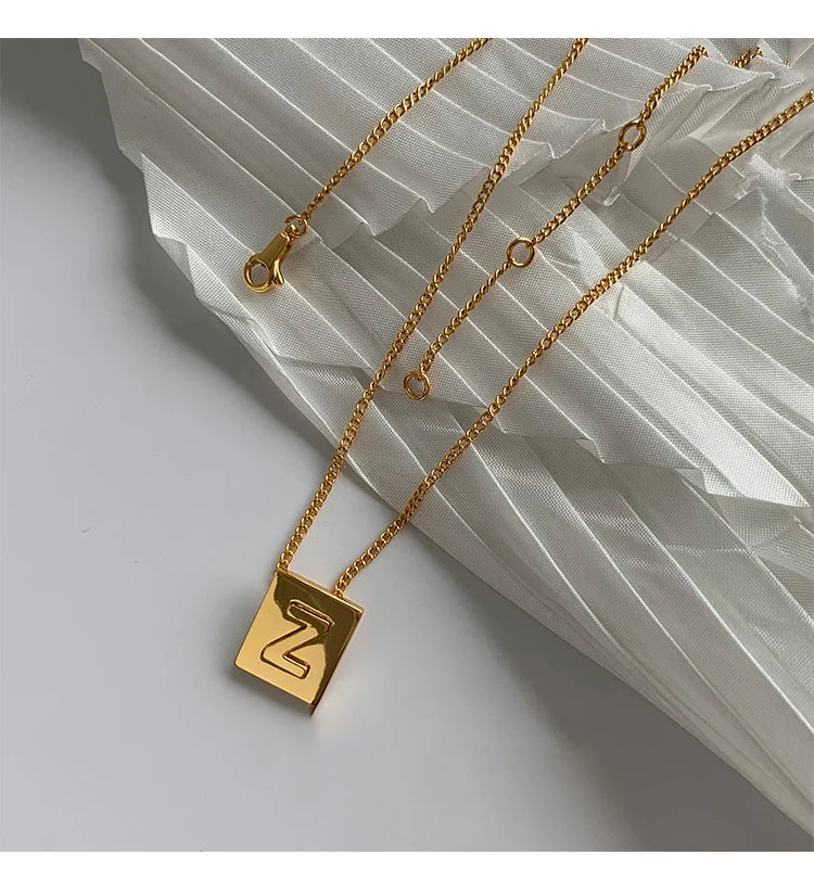 European and American Non Fading Gold Color Square Letter Pendant Stainless Steel Necklace For Womans Fashion Jewelry Necklace