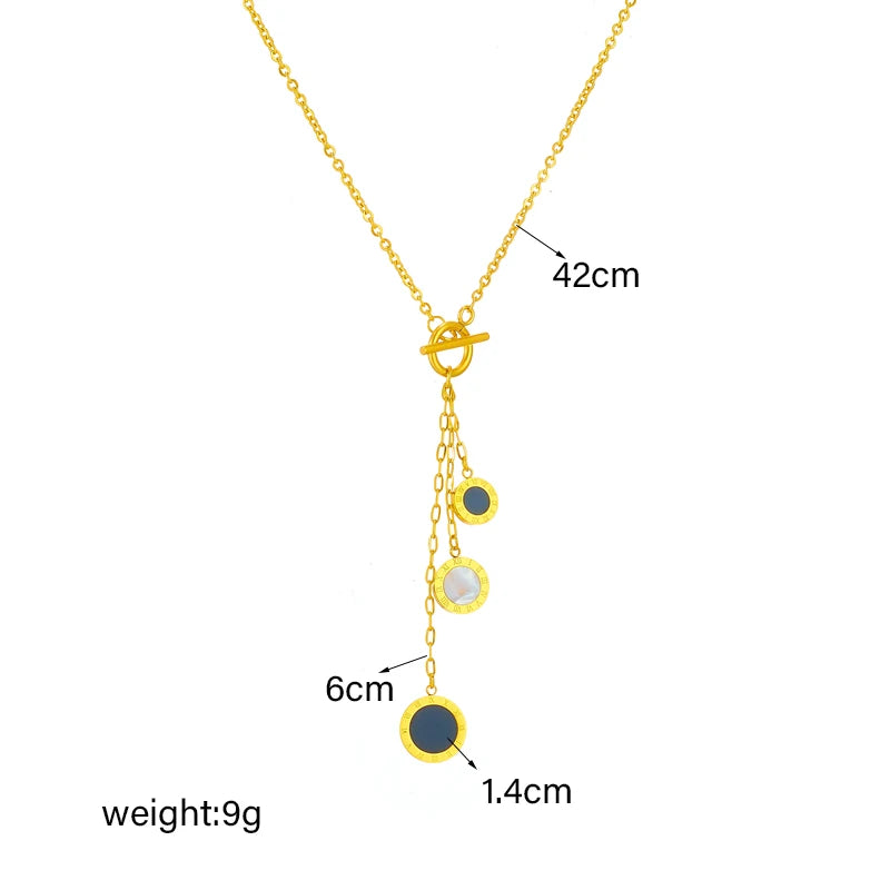 316L Stainless Steel Round Roman Numeral Long Pendant Necklace For Women Girl New Trend OT Buckle Chain Jewelry Gifts