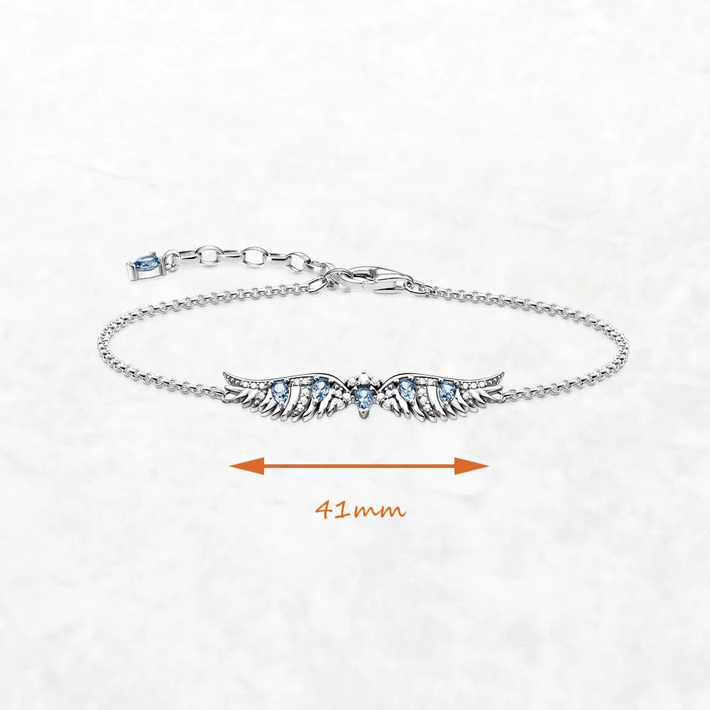 Bracelet Blue Stylised Phoenix Wing Link Chain 925 Sterling Silver Jewelry Europe Women Bohemia Gift