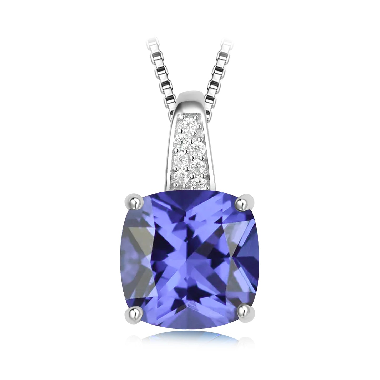 Potiy 4.73ct 925 Sterling Silver Cushion Created Sapphire Nano Emerald Tanzanite Pendant Necklace No Chain for Women valentines