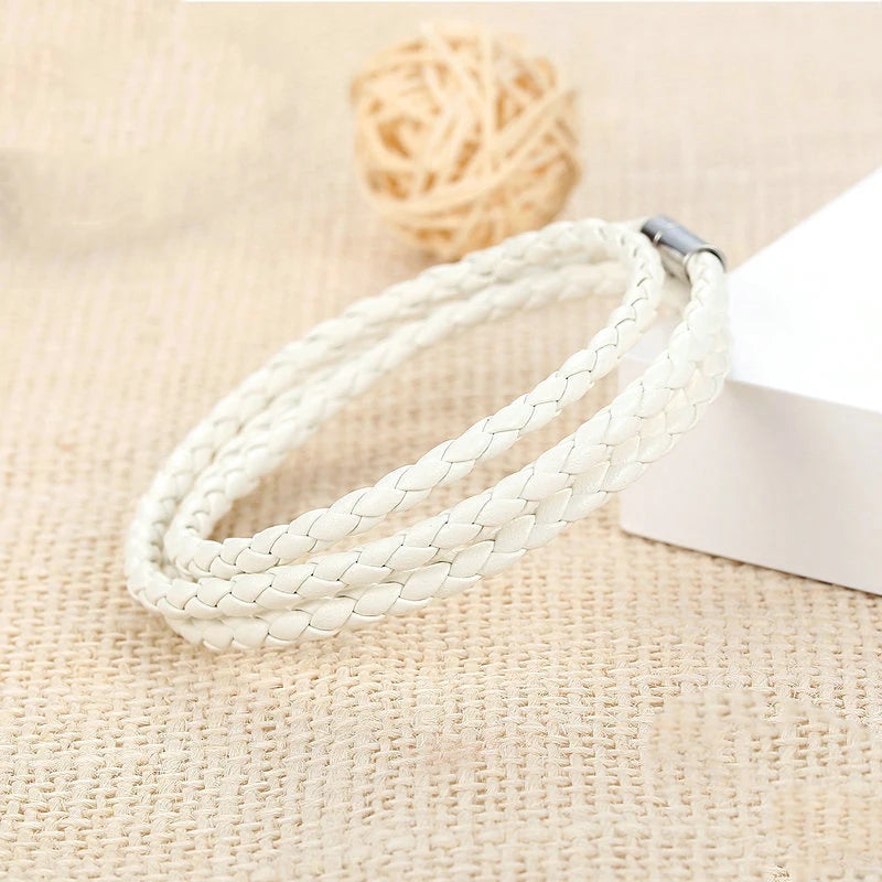 High Quality 60CM White PU Leather Wrap Bracelet With Magnet Clasp Jewelry For Women Unisex Fashion Pulseira