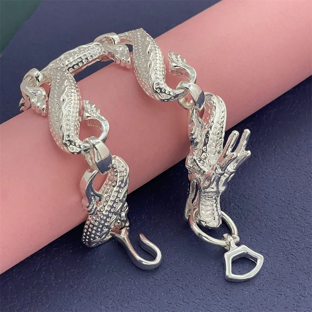 S925 sterling silver bracelet white dragon classic  fashion wedding party gift jewelry