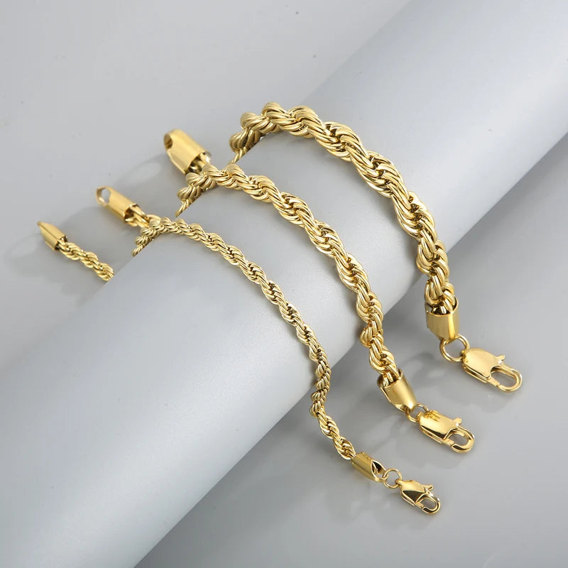 Stainless Steel Bracelets For Women Gold Color Twisted Rope Link Chain Bracelets On the Hand Jewelry Gifts