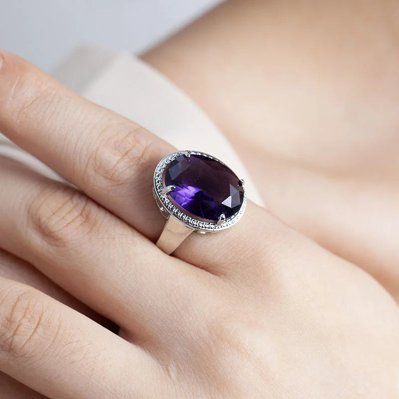 Cellacity Classic Silver 925 Jewelry Amethyst Silver Rings For Women With Oval Shaped Gemstones Engagement Female Gift Wholesale