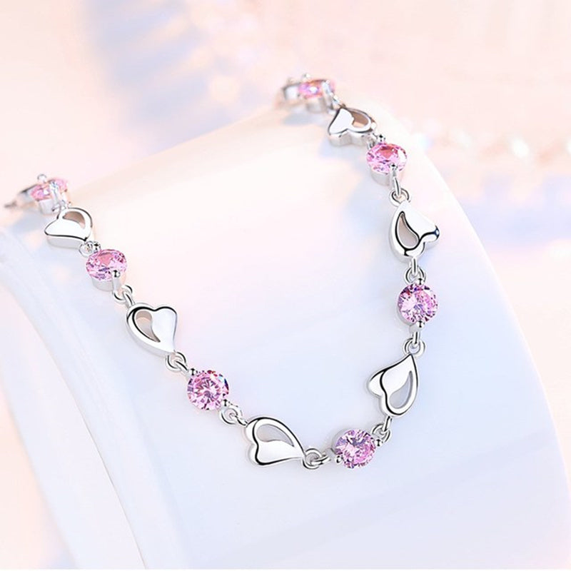 925 Sterling Silver Zircon Lovers Heart Shaped Bracelets Crystals For Women Valentines Gift Wedding Party Noble Jewelry